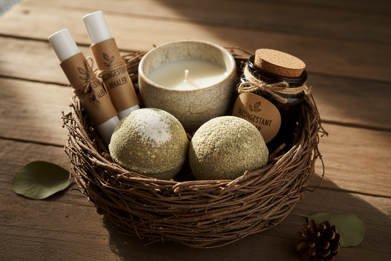 2 bath bombs, 2 sticks and 2 candles, make them look organic and hand made